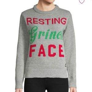 Grey Large Holiday Sweater “Resting Grinch Face”